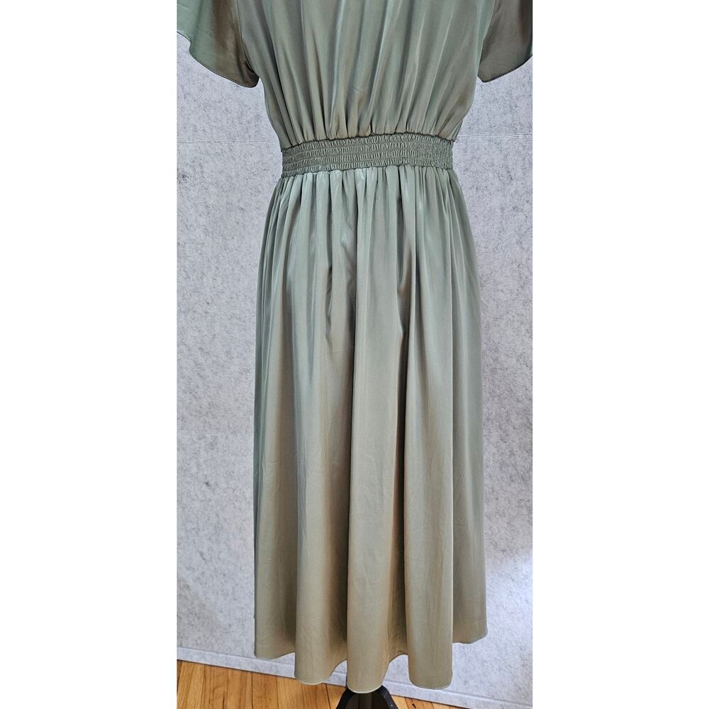 Baltic Born Satin Tie Front Midi Dress Sage Green Flutter Sleeve Size M - Picture 15 of 16